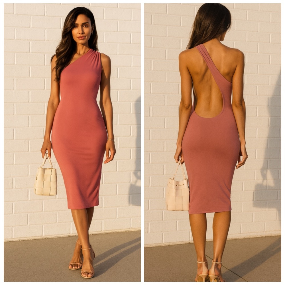 ALIX NYC Pink One Shoulder Open Back Bodycon Midi Dress XS NWT